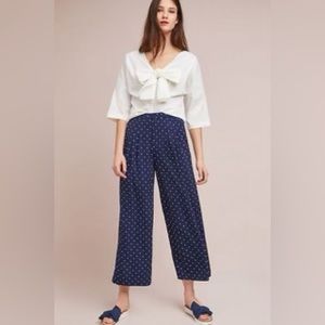 Women’s Boden Navy Blue & White Polka Dot Wide Leg Cropped Pants ~ Size 10R